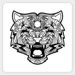 Tiger Fierce Scary Fangs Mandala Black and White Brave Warrior Sticker